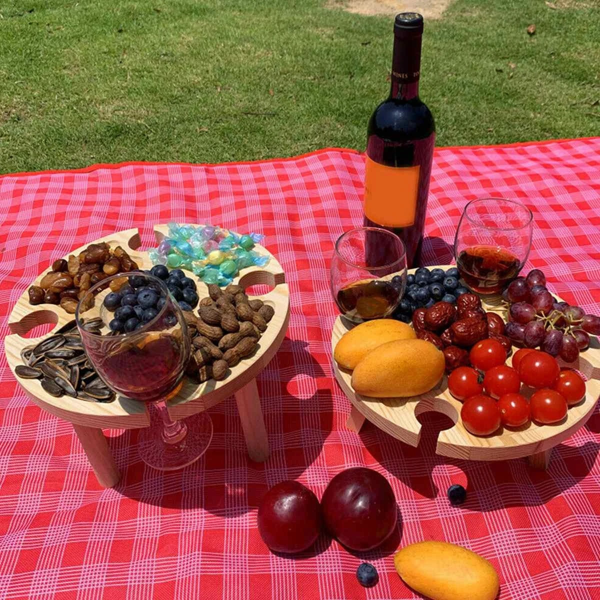 Mesa portátil para aperitivos e vinho - mesa de piquenique