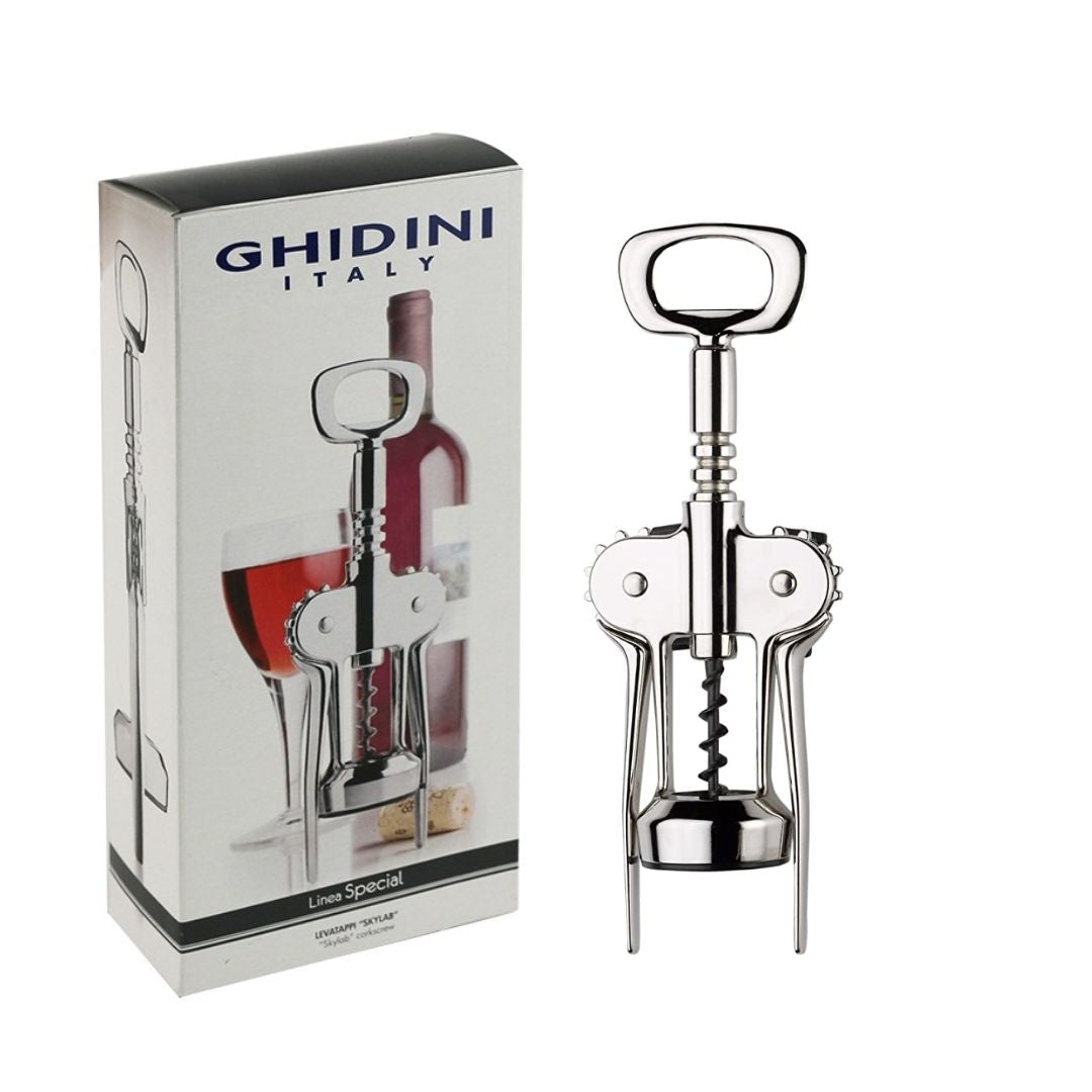 Conjunto decanter de vinho e saca rolhas de asas cromado