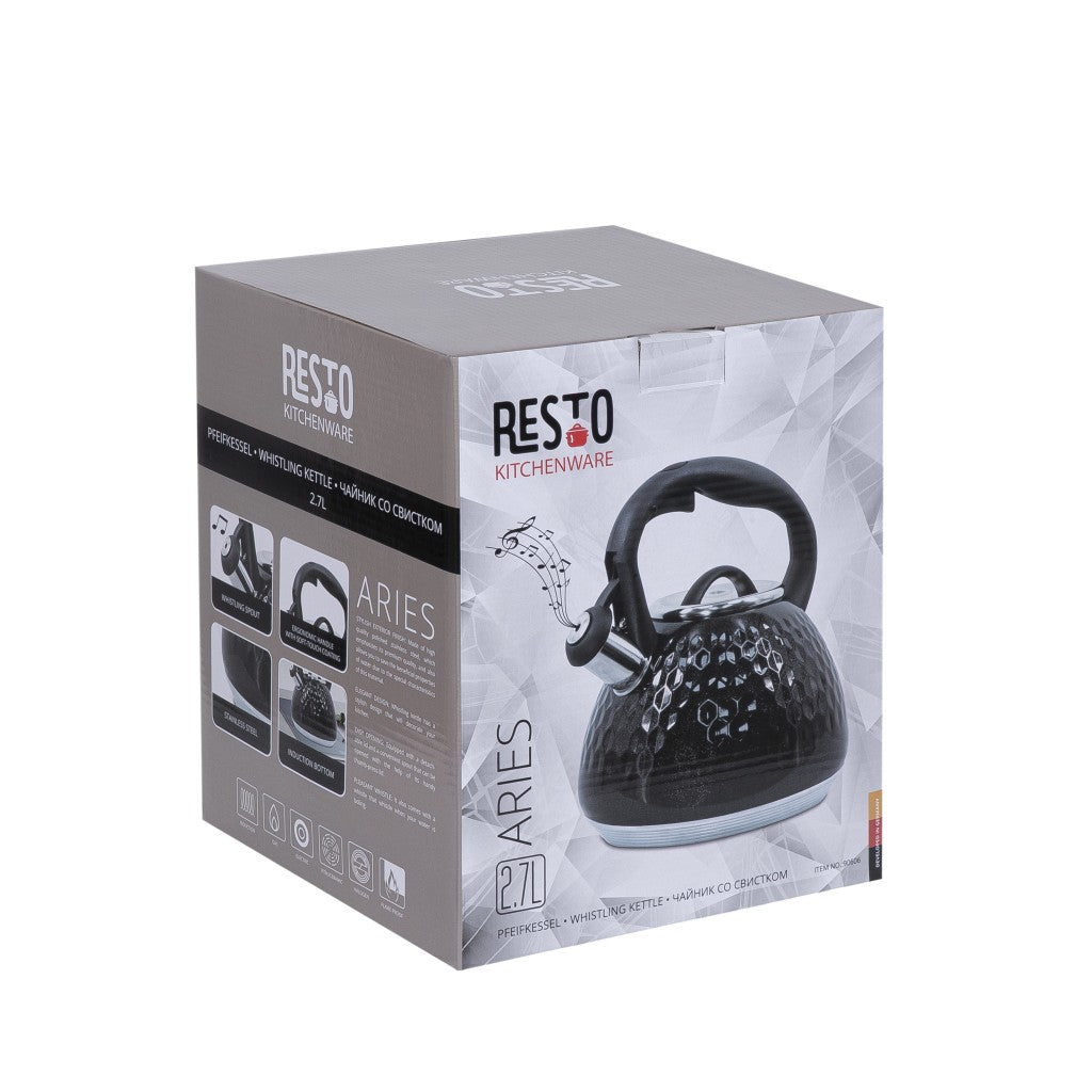 Chaleira Inox Preto Martelado Aries 2,7L Indução - Resto Kitchenware