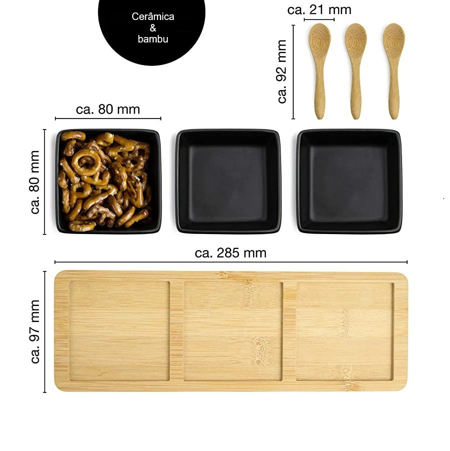 Conjunto para servir aperitivos 3 peças