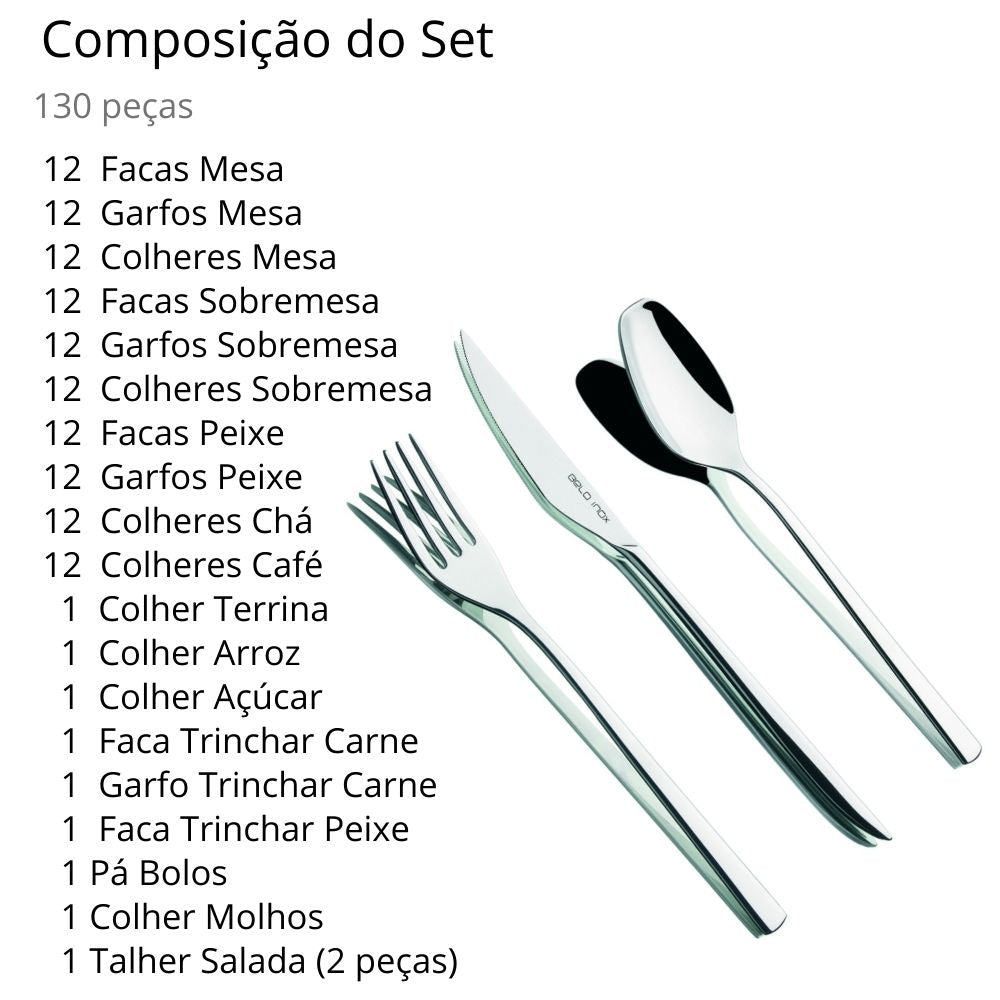 Faqueiro belo inox obelisko 130 peças