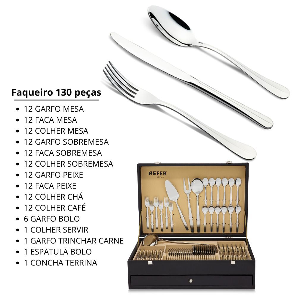 Faqueiro 130 peças Benguela Cristema Nefer