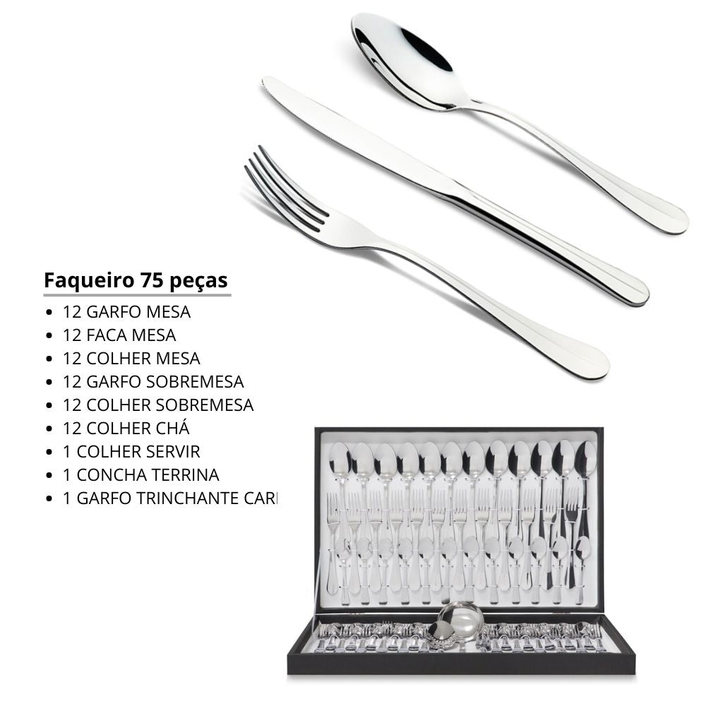 Faqueiro 75 peças Benguela Cristema Nefer