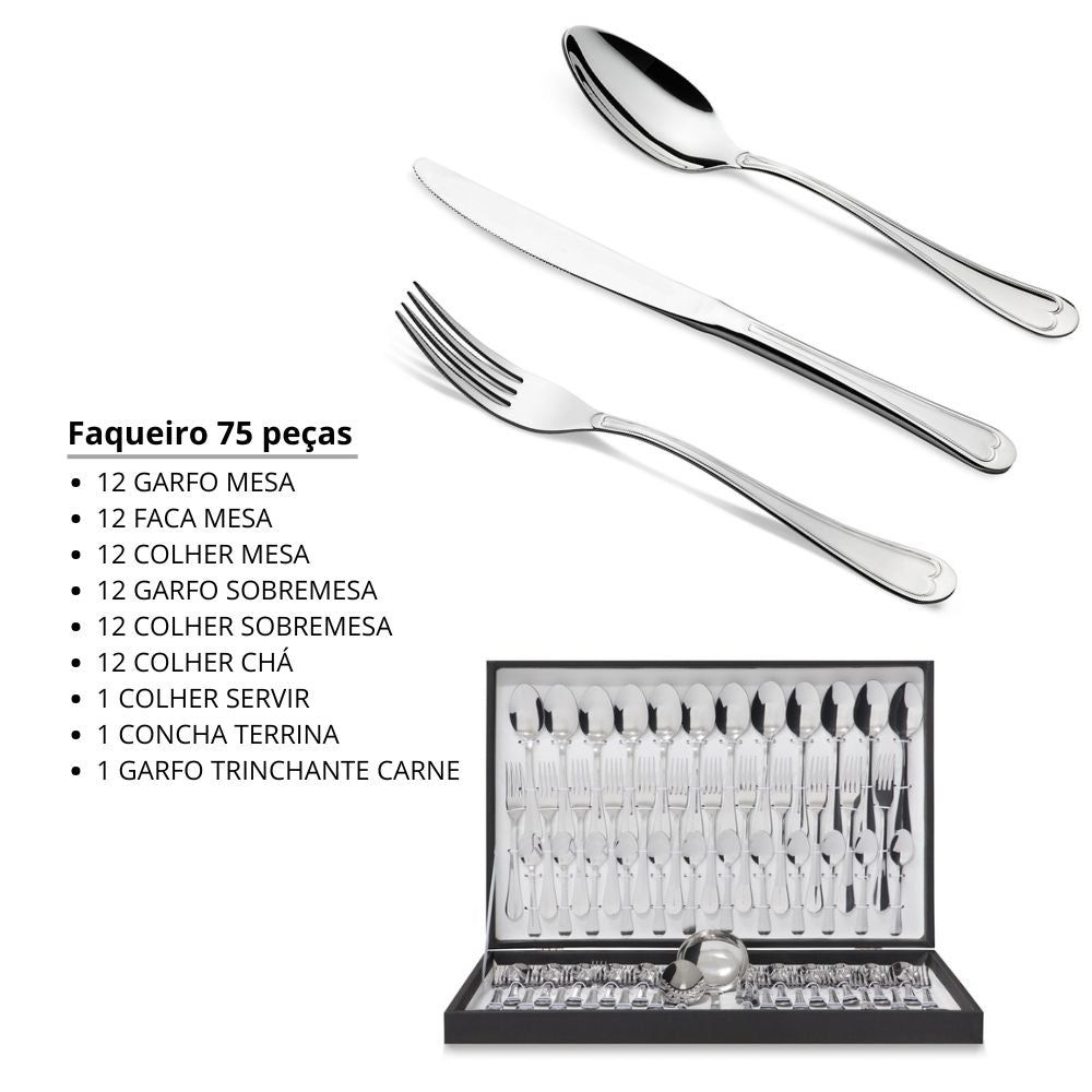 Faqueiro 75 peças Luanda Cristema Nefer