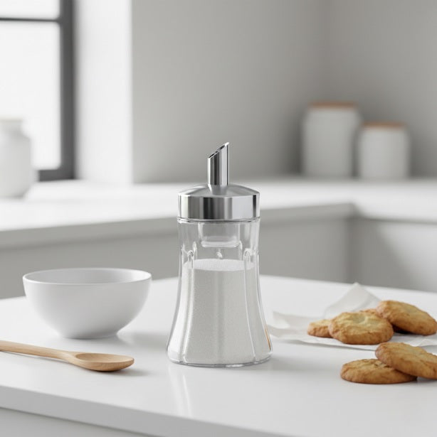 Açucareiro vidro com doseador e tampa cromada - Na cozinha Silva