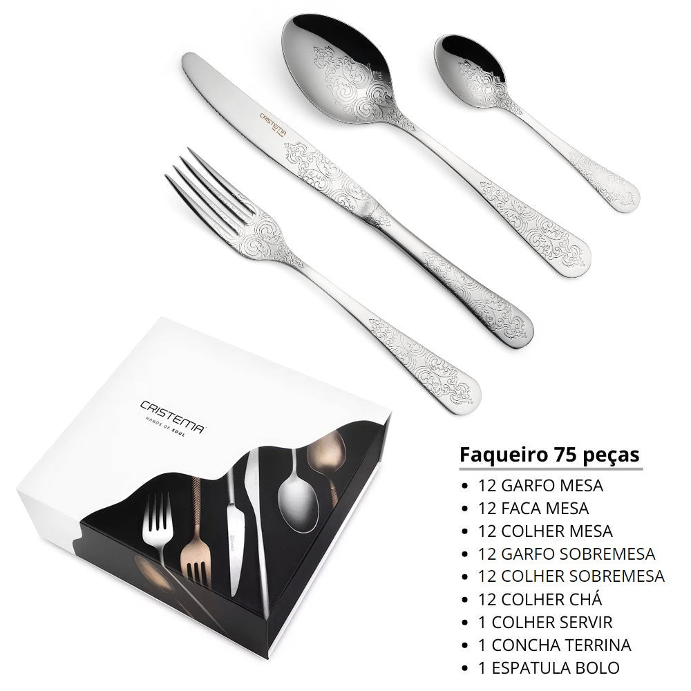 Faqueiro 75 peças inox Cristema Antique