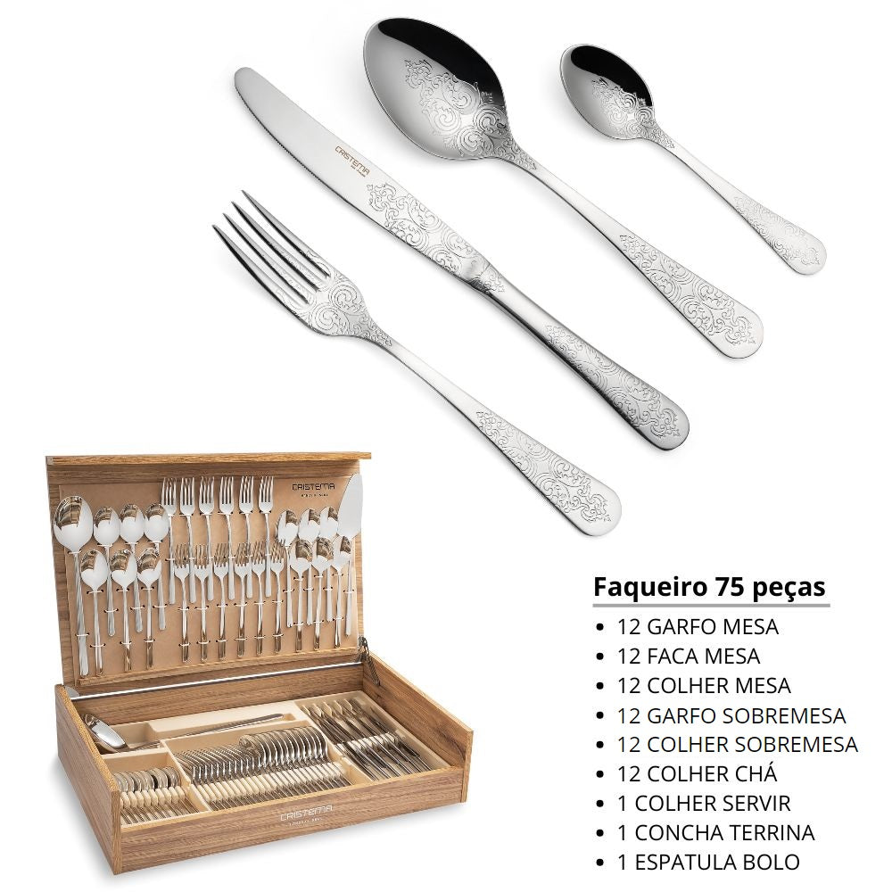 Faqueiro 75 peças inox Cristema Antique