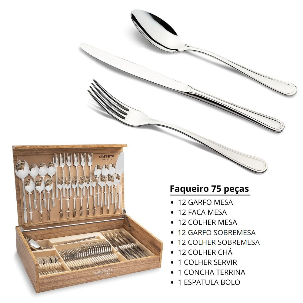 Faqueiro 75 peças inox Desna Cristema