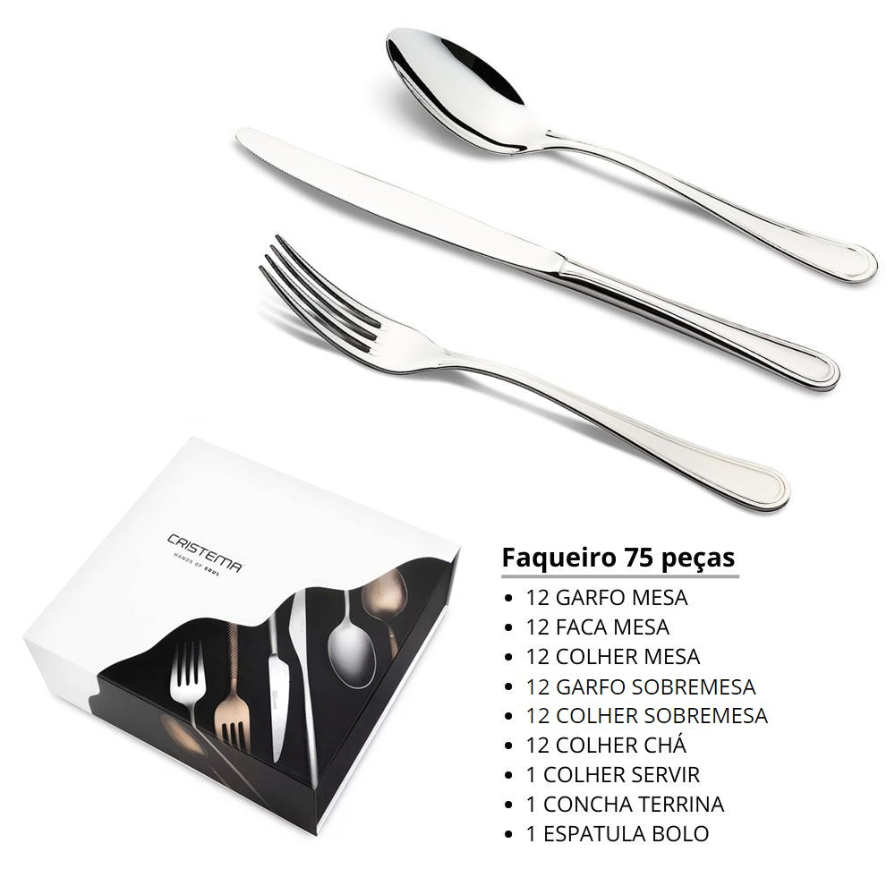 Faqueiro 75 peças inox Desna Cristema