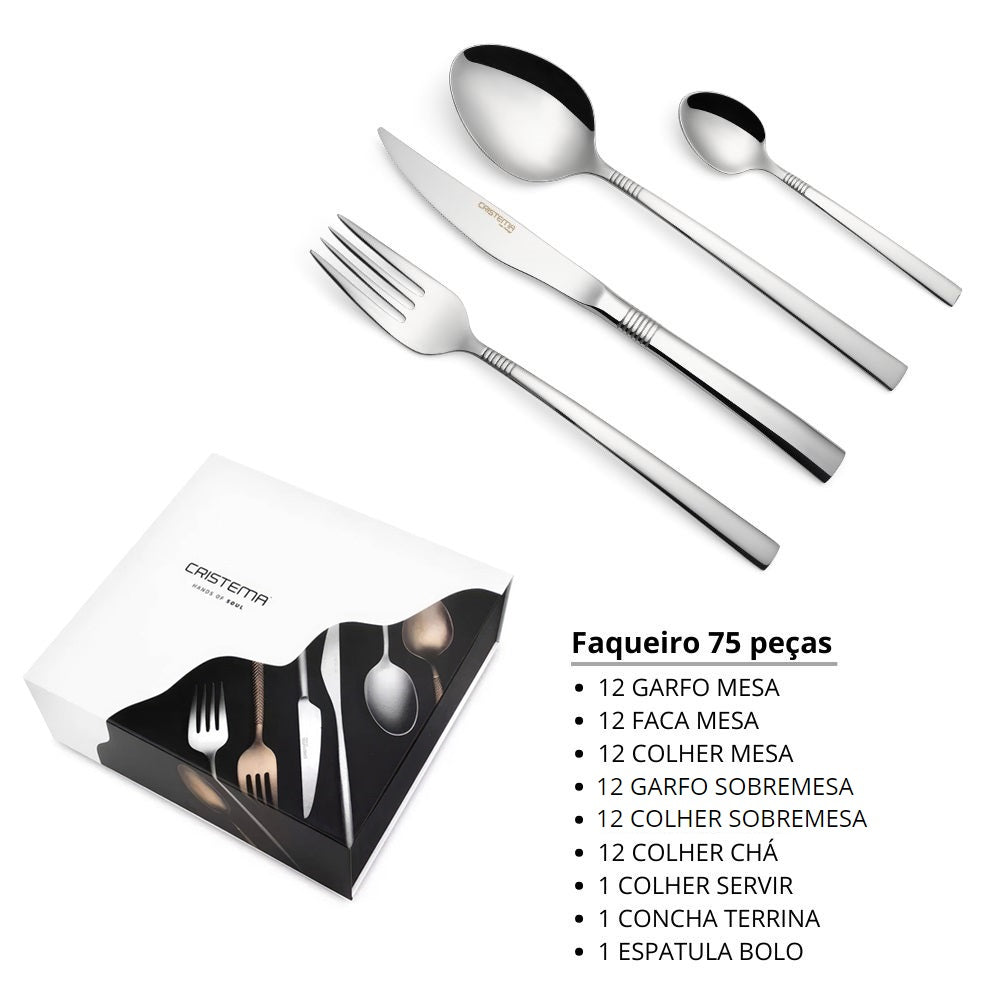 Faqueiro 75 peças inox Cristema Istambul