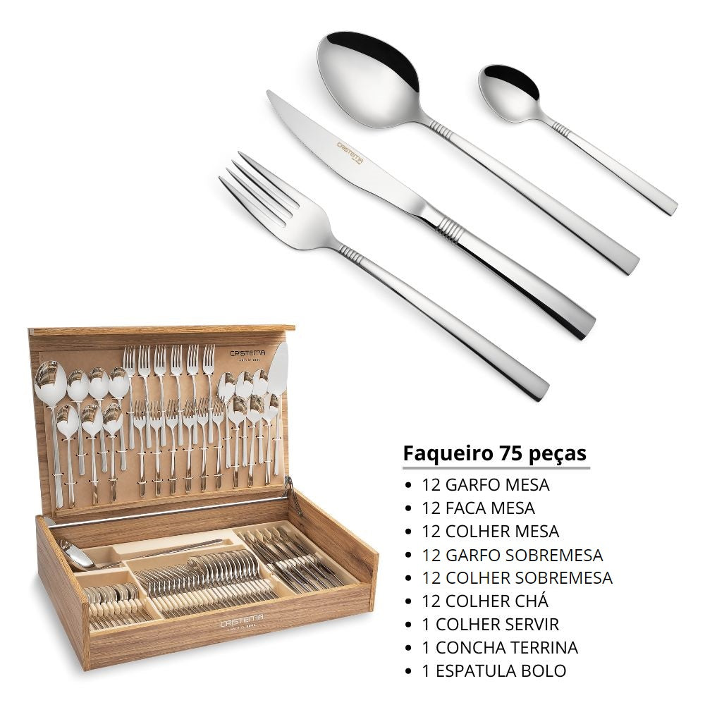 Faqueiro 75 peças inox Cristema Istambul