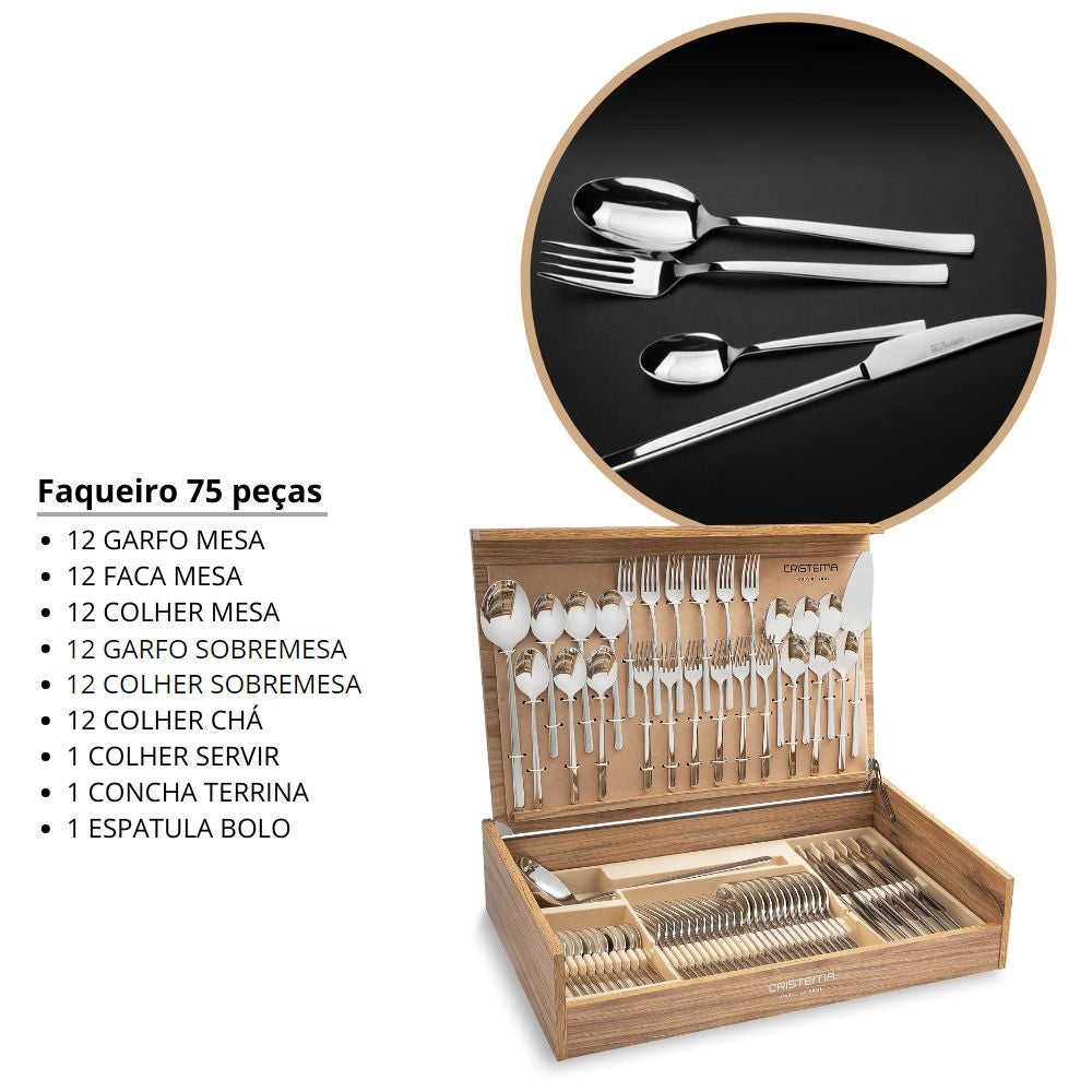 Faqueiro 75 peças inox Milan Cristema