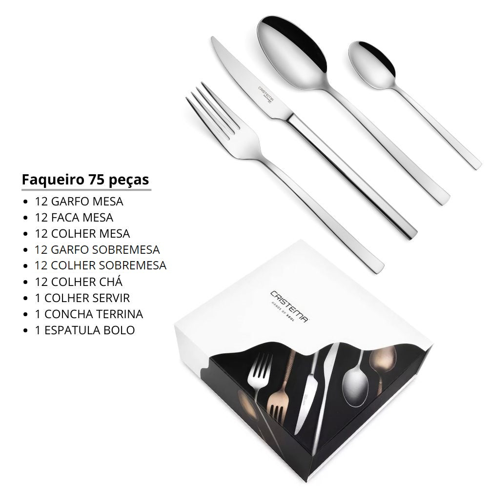 Faqueiro 75 peças inox Milan Cristema
