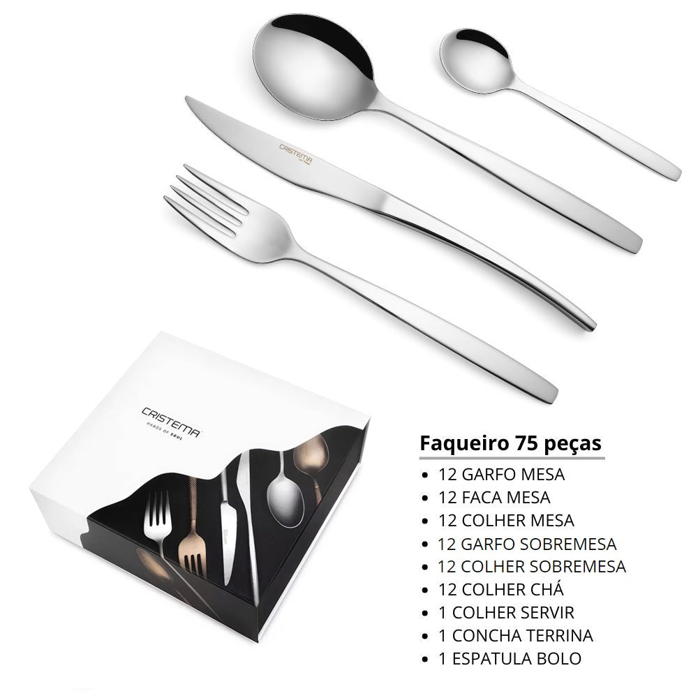 Faqueiro 75 peças inox Atenas Cristema