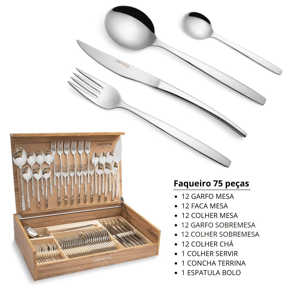 Faqueiro 75 peças inox Atenas Cristema