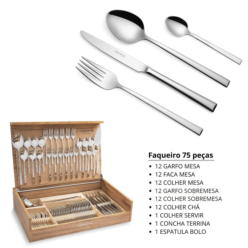 Faqueiro 75 peças inox Chicago Cristema