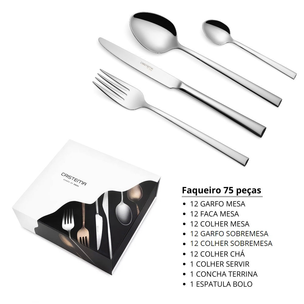 Faqueiro 75 peças inox Chicago Cristema