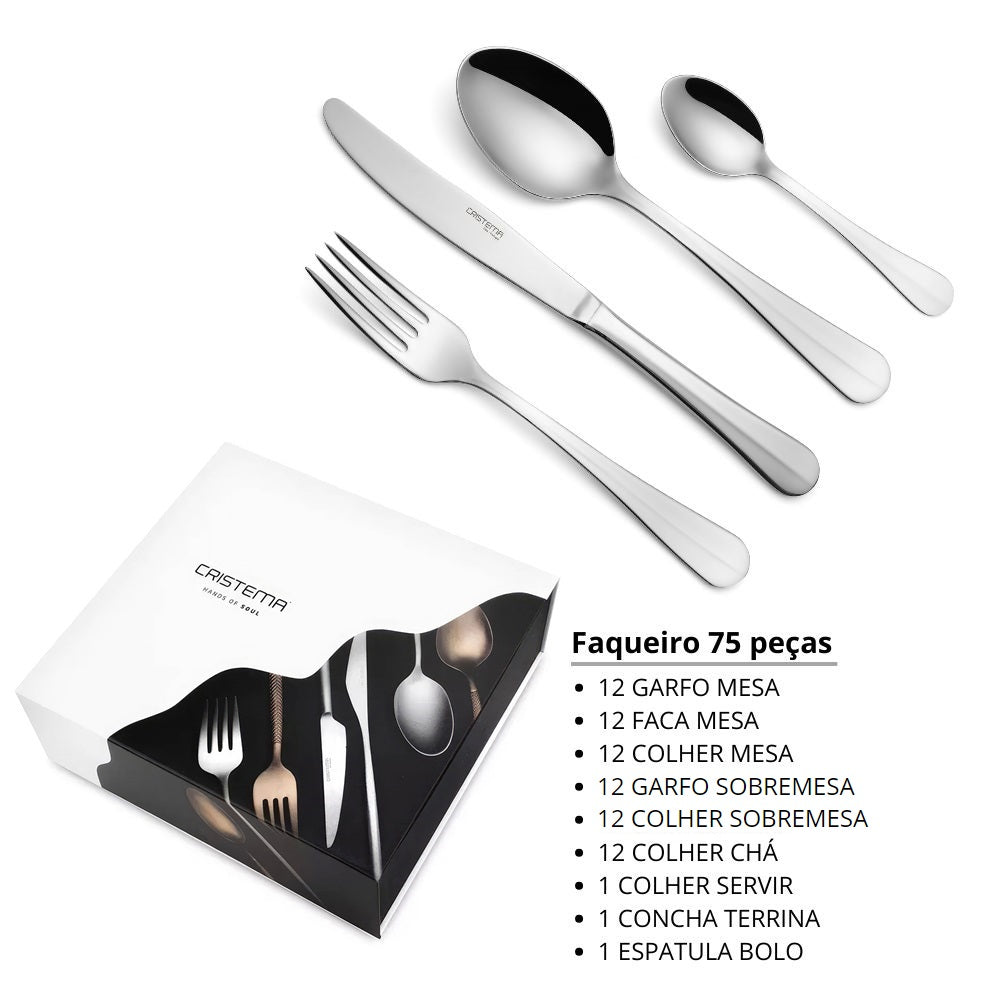 Faqueiro 75 peças inox Cristema Baguete