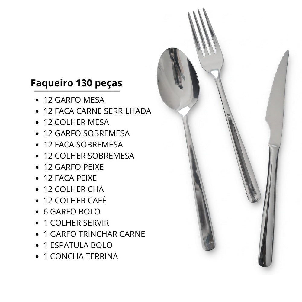 Faqueiro inox 24 peças faca de serra Stuttgart - Cristema Nefer