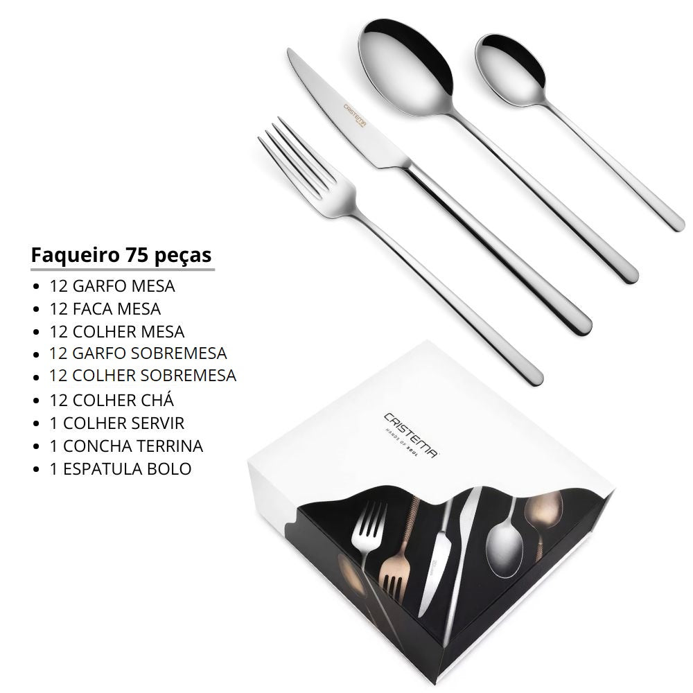 Faqueiro 75 peças inox Tokyo Cristema