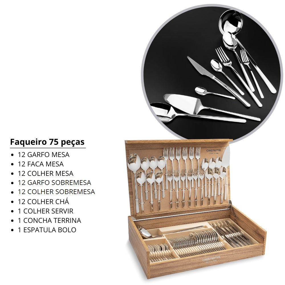 Faqueiro 75 peças inox Tokyo Cristema