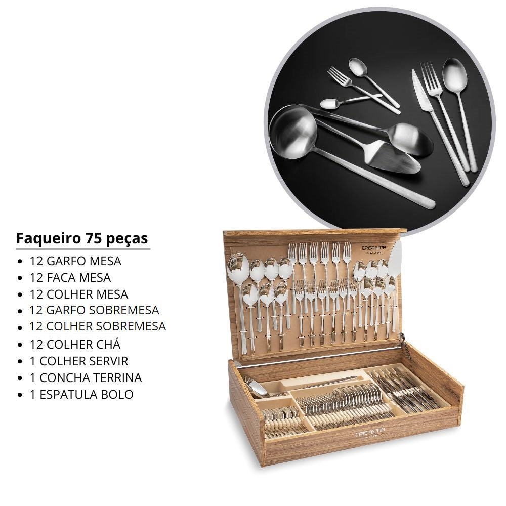 Faqueiro completo 75 peças Tokyo Matte Cristema
