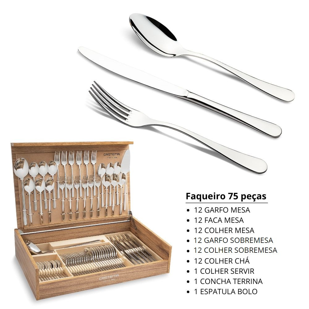 Faqueiro 75 peças inox Volga Cristema
