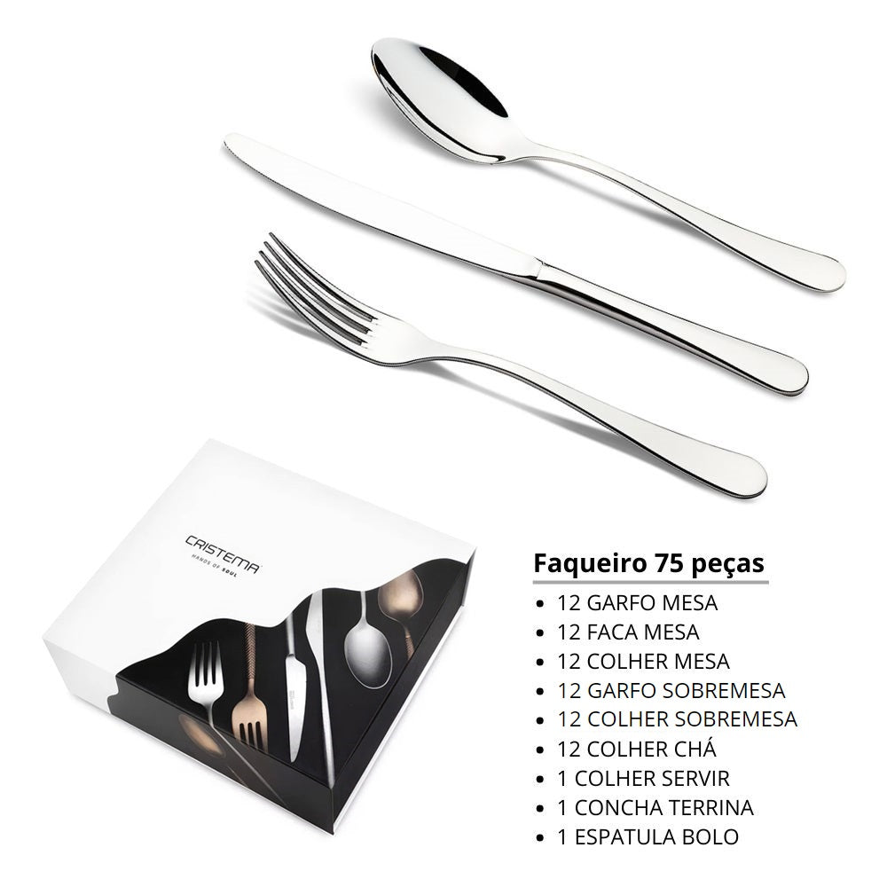 Faqueiro 75 peças inox Volga Cristema