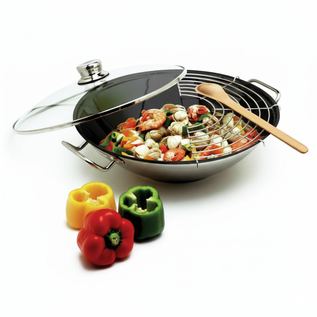 Panela Wok antiaderente com tampa vidro para indução - Artame