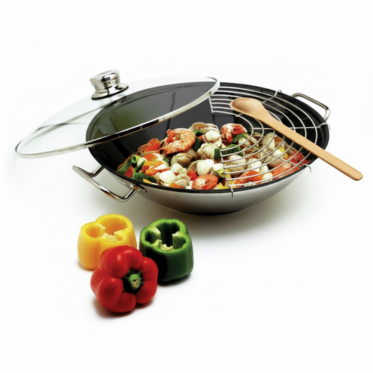 Panela Wok antiaderente com tampa vidro para indução - Artame