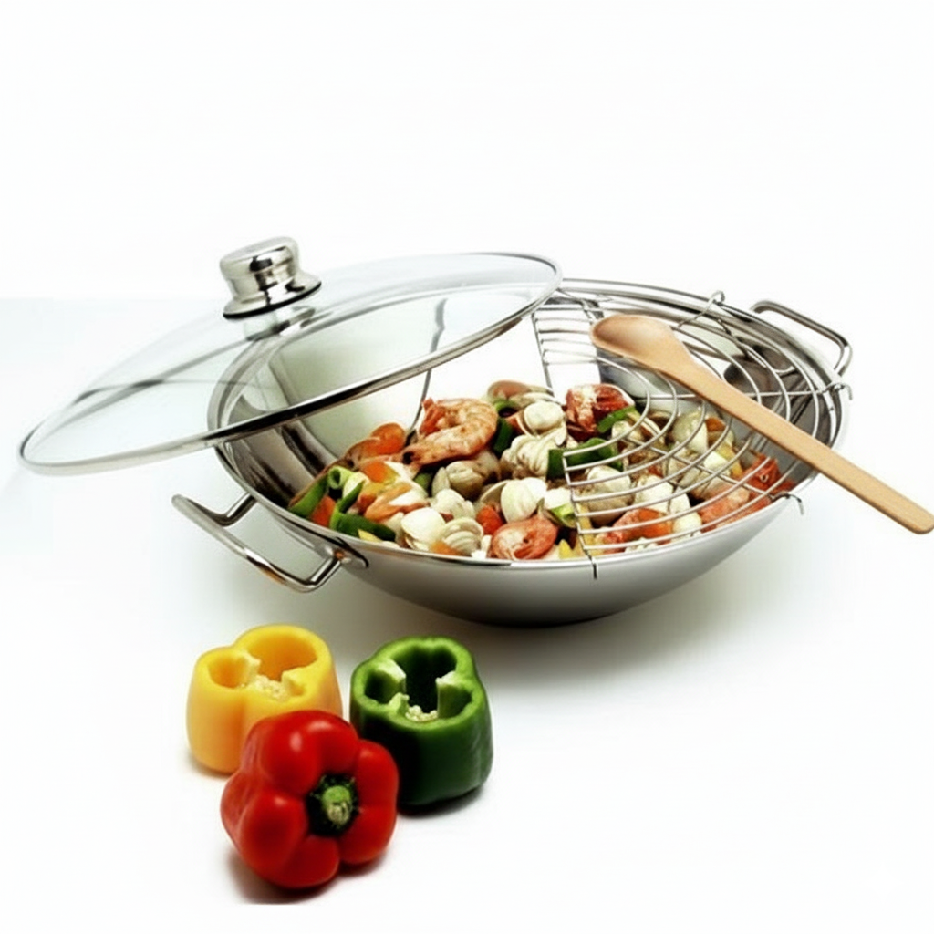 Panela Wok com tampa vidro para indução - Artame