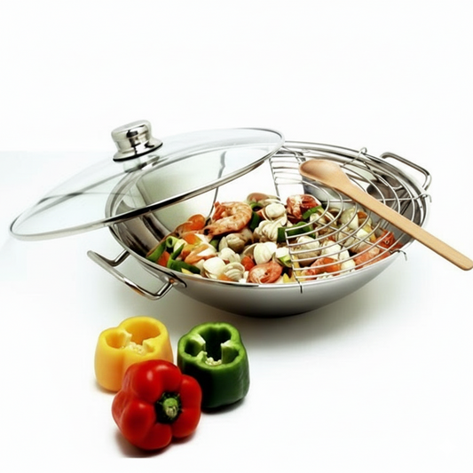 Panela Wok com tampa vidro para indução - Artame