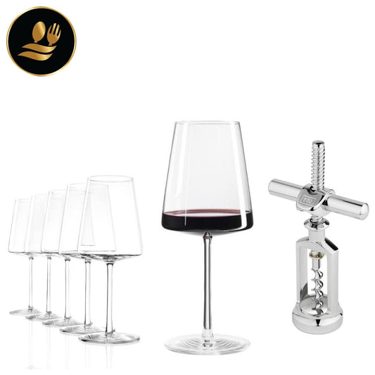 Conjunto copos de vinho tinto e saca rolhas de rosca