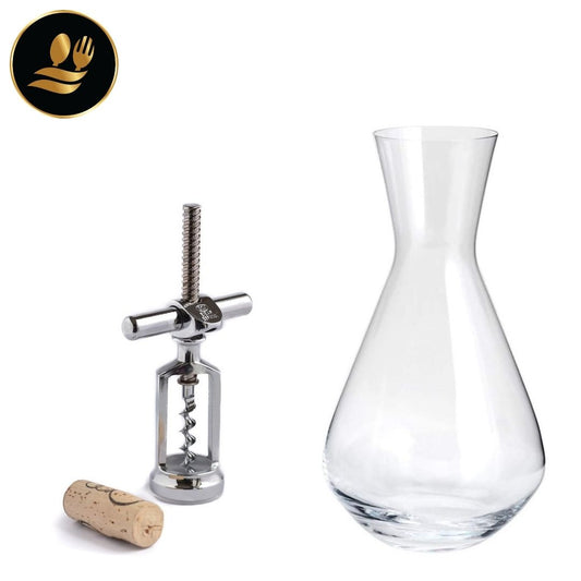 Conjunto decanter de vinho e saca rolhas de rosca