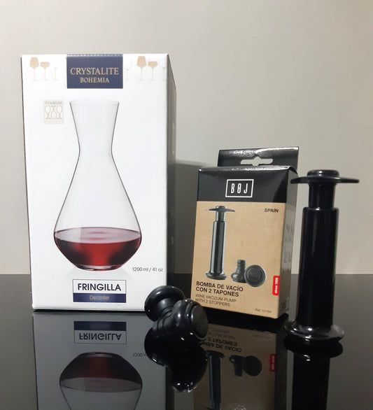 Conjunto decanter de vinho e bomba de vácuo vinho