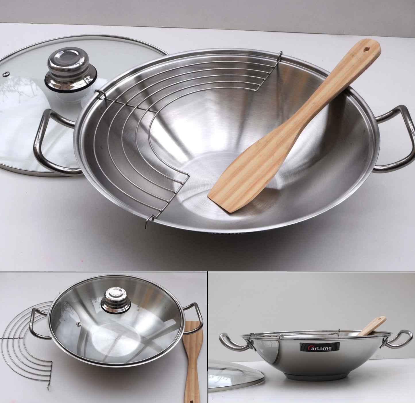 Panela Wok com tampa vidro para indução - Artame